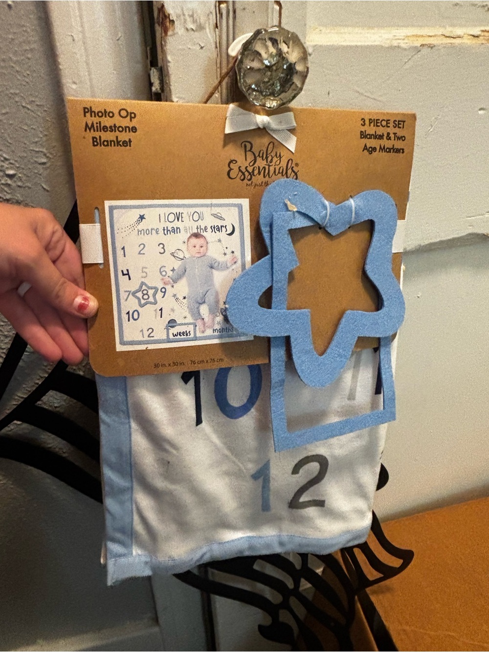 Baby Essentials Blue and White Photo Op Milestone Blanket Sets